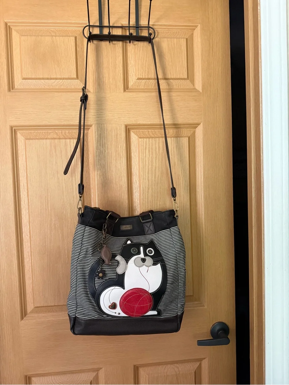 Chala Black White & Red Cat Shoulder Bag